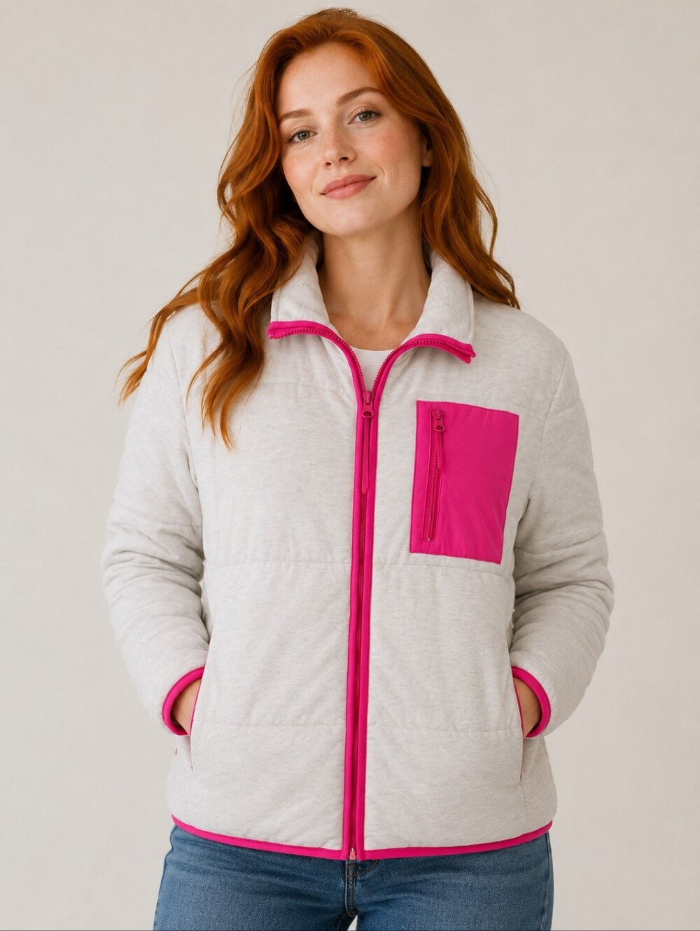 Cabana by Crown Ivy Ivory Pink Puffer Jacket. Size Large.